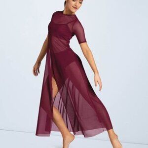 Weissman Power Mesh Maxi Overdress/ Scoop Cami Low-Back Leotard